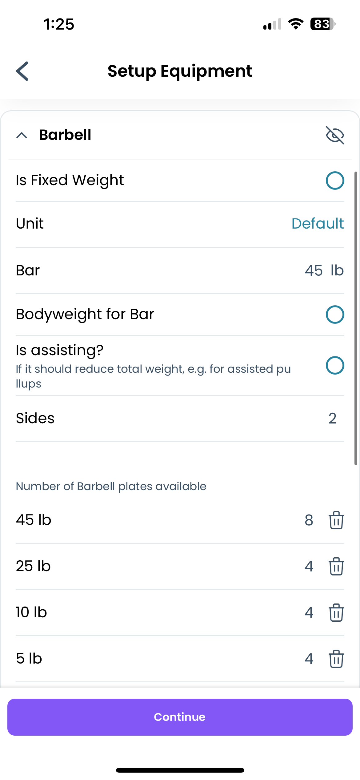Equipment screen