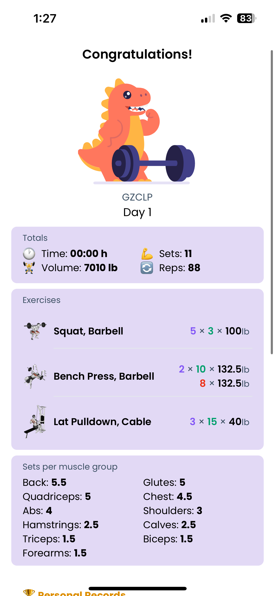 Finish Day screen