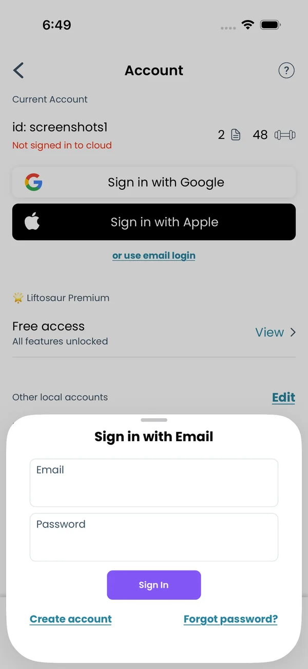 The Sign in with Email form