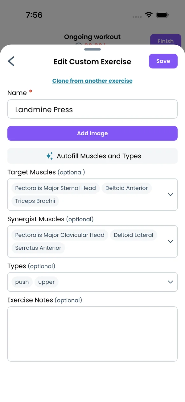 The form after Autofill filled the muscles and types