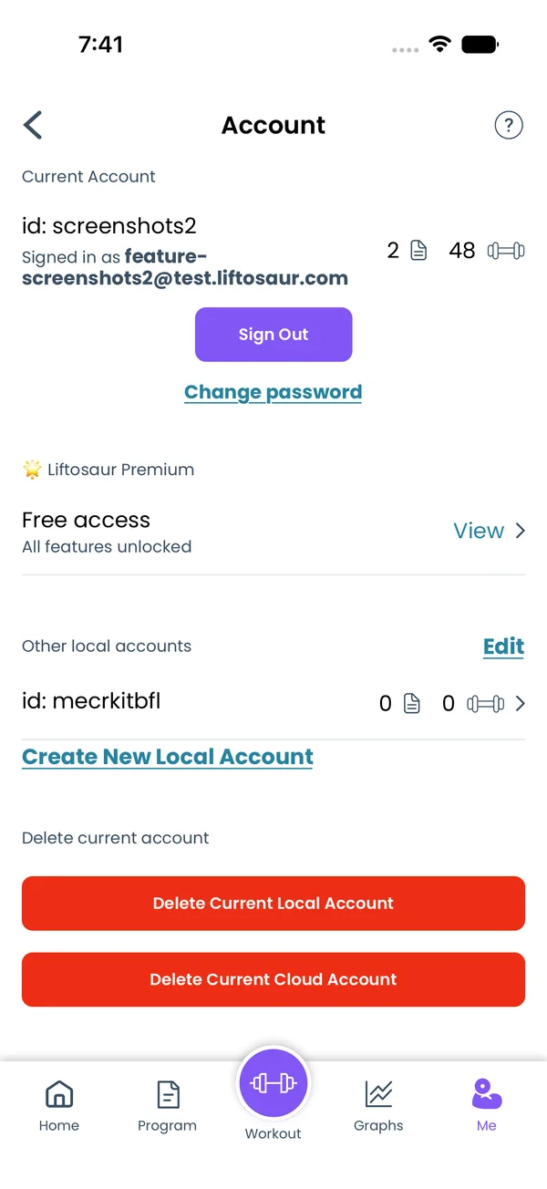 Me → Account, the Liftosaur Premium row